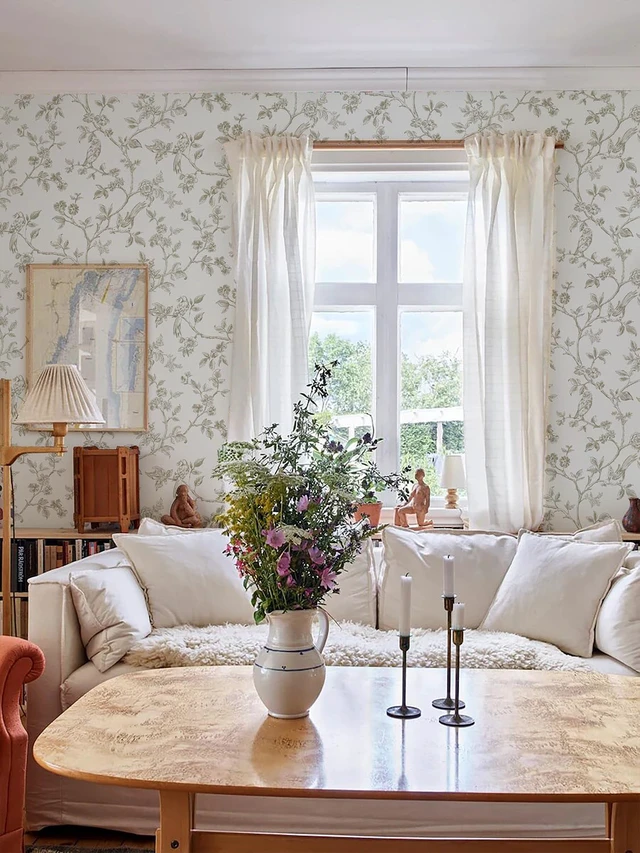Alt view image 6 of 7 - Beige and White Wallpaper Vintage Floral Peel and Stick Wallpaper 16.9"x393.7" Floral Birds Contact Paper Boho Self Adhesive Wall Paper for Bedroom Bathroom Decor Removable