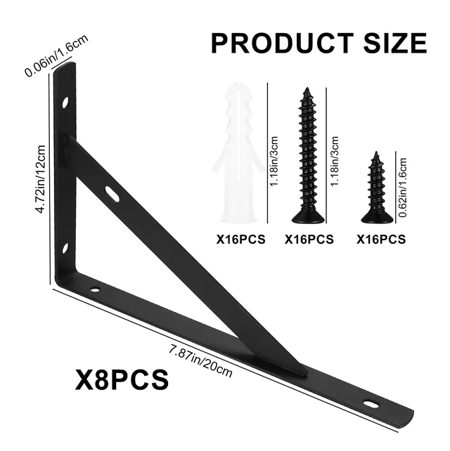 Alt view image 2 of 7 - Heavy Duty Shelf Brackets - 8 Pcs Metal Wall Mount L Shaped Shelves Support Angle Brackets (7.87x4.72 inch)
