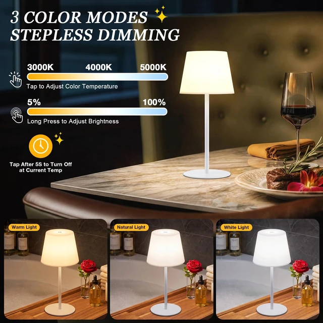 Alt view image 2 of 7 - Shower Lamp Rechargeable Waterproof Lamp, Cordless Table Lamp for Bathroom IP54 Spa-Like Shower Light, 4000mAh Battery Powered, 3 Color Modes, Stepless Dimming and Memory, for Bathtub Outdoor (1Pack)