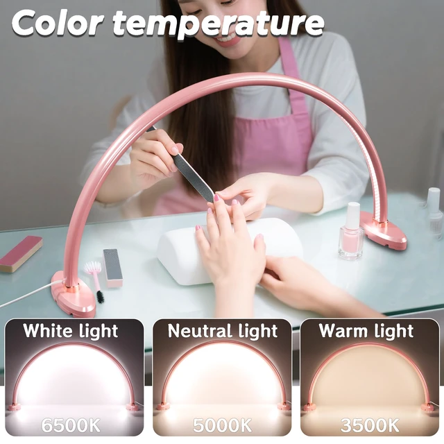 Alt view image 3 of 7 - Half Moon Light for Nail Desk, Moon Light Nail Tech, 20 inch Moon Lamp for Nails 3 Color Temperature for Table for Nails/Photograph/Crafts Lighting(Medium Pink)