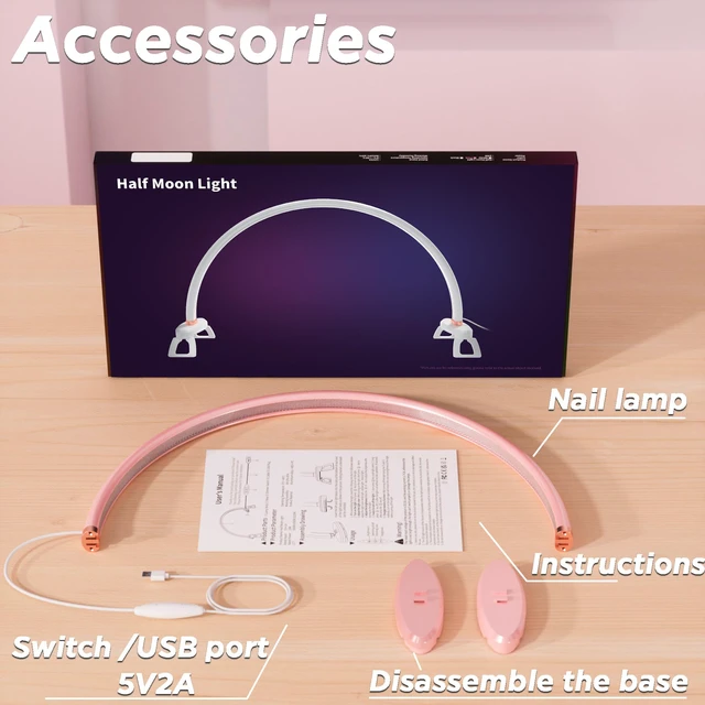 Alt view image 5 of 7 - Half Moon Light for Nail Desk, Moon Light Nail Tech, 20 inch Moon Lamp for Nails 3 Color Temperature for Table for Nails/Photograph/Crafts Lighting(Medium Pink)