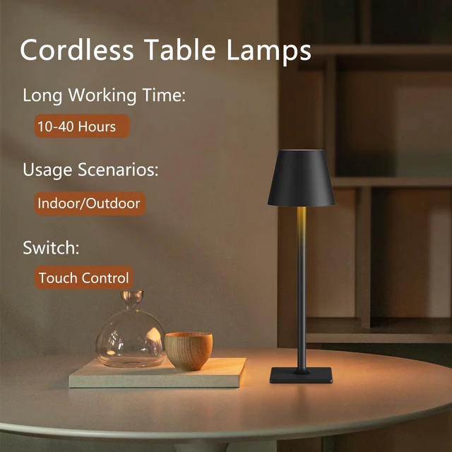 Alt view image 3 of 7 - Cordless Table Lamp Rechargeable Black 4 Pack Battery Operated