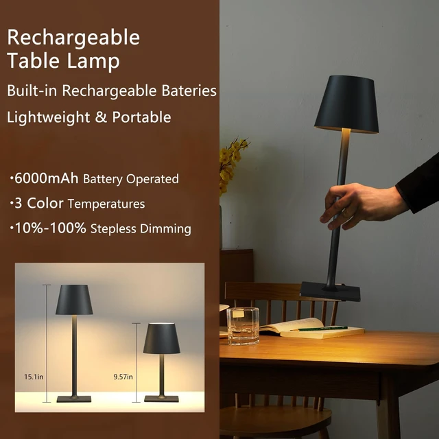 Alt view image 4 of 7 - Cordless Table Lamp Rechargeable Black 4 Pack Battery Operated