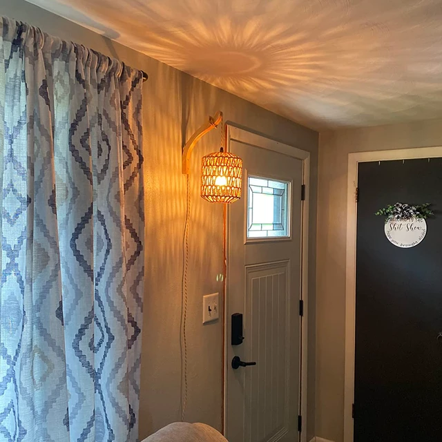 Alt view image 2 of 7 - Rattan Wall Lamp with Plug in Cord Hand Woven Plug in Wall Sconces Paper Rope Wall Light Farmhouse Wall Sconce Wall Mounted Light Boho Wall Sconces Wall Lighting for Bedroom Living Room