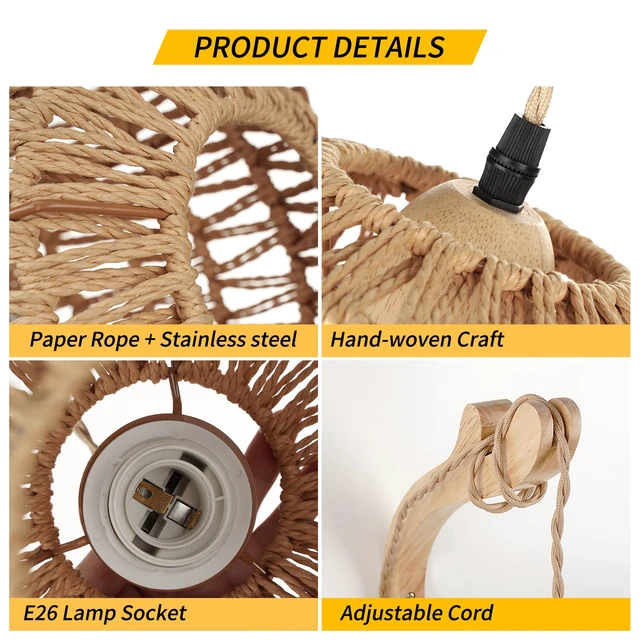 Alt view image 5 of 7 - Rattan Wall Lamp with Plug in Cord Hand Woven Plug in Wall Sconces Paper Rope Wall Light Farmhouse Wall Sconce Wall Mounted Light Boho Wall Sconces Wall Lighting for Bedroom Living Room
