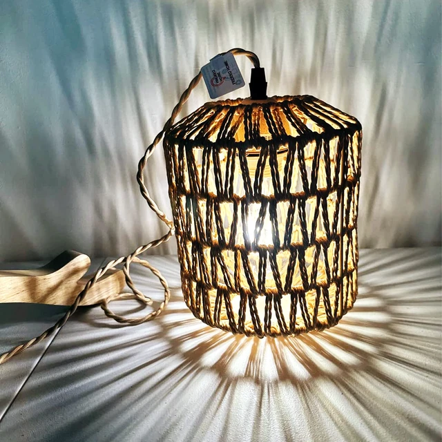 Alt view image 7 of 7 - Rattan Wall Lamp with Plug in Cord Hand Woven Plug in Wall Sconces Paper Rope Wall Light Farmhouse Wall Sconce Wall Mounted Light Boho Wall Sconces Wall Lighting for Bedroom Living Room