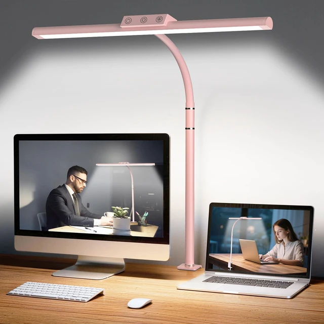Main image of LED Desk Lamp for Home Office, Flexible Gooseneck Desk Lamp with Clamp 5 Color Touch Control Stepless Dimming Adjustable Eye-Caring Desk Light with Adapter for Reading, Study, Workbench (Pink)