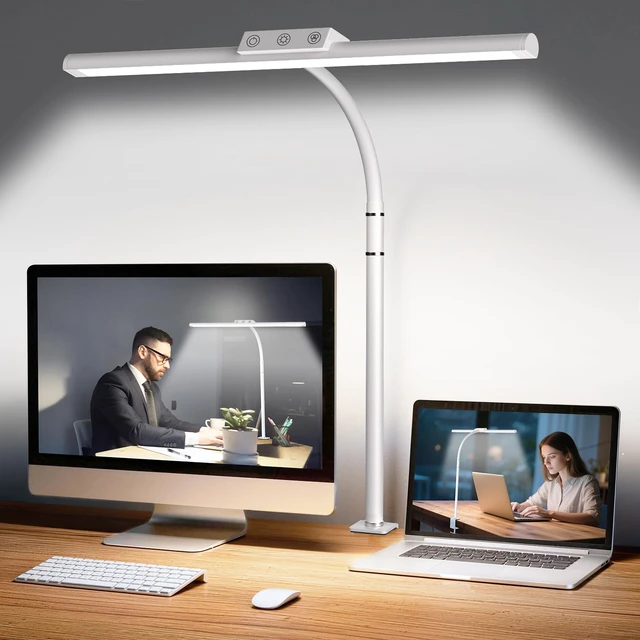 Main image of LED Desk Lamp for Home Office, Flexible Gooseneck Desk Lamp with Clamp 5 Color Touch Control Stepless Dimming Adjustable Eye-Caring Desk Light with Adapter for Reading, Study, Workbench (White)