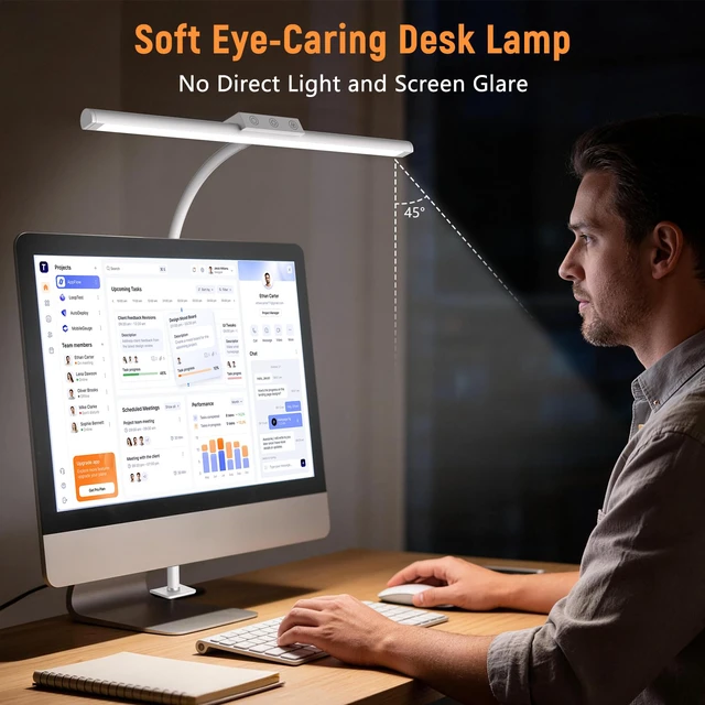 Alt view image 5 of 7 - LED Desk Lamp for Home Office, Flexible Gooseneck Desk Lamp with Clamp 5 Color Touch Control Stepless Dimming Adjustable Eye-Caring Desk Light with Adapter for Reading, Study, Workbench (White)