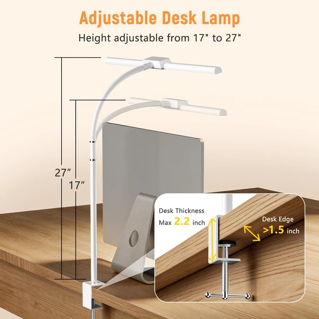 Alt view image 6 of 7 - LED Desk Lamp for Home Office, Flexible Gooseneck Desk Lamp with Clamp 5 Color Touch Control Stepless Dimming Adjustable Eye-Caring Desk Light with Adapter for Reading, Study, Workbench (White)