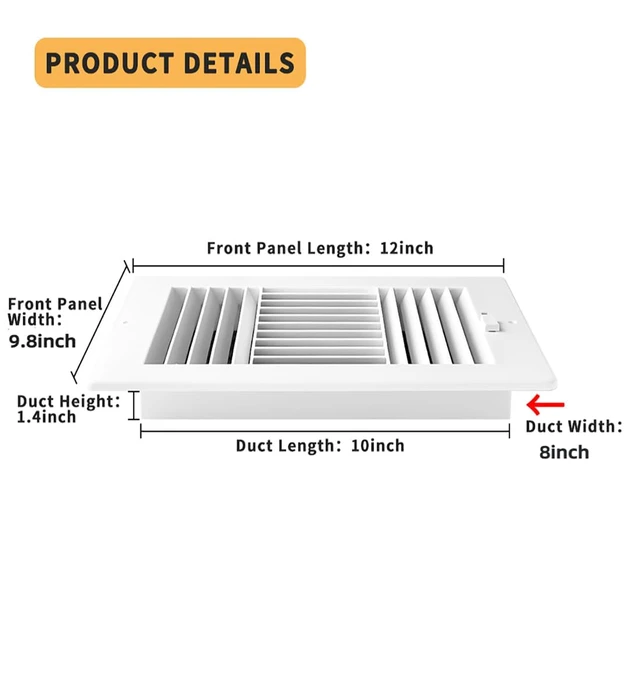 Alt view image 2 of 7 - 2 Pack 10x8 Inch(Duct Opening) Ceiling Register Wall Vent 3-Way Plastic Sidewall Ceiling Air Vent w/Manual Adjuster for Home, Office, Bathroom, Toilet