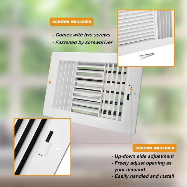 Alt view image 3 of 7 - 2 Pack 10x8 Inch(Duct Opening) Ceiling Register Wall Vent 3-Way Plastic Sidewall Ceiling Air Vent w/Manual Adjuster for Home, Office, Bathroom, Toilet