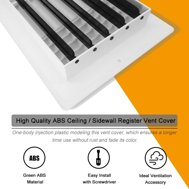 Alt view image 6 of 7 - 2 Pack 10x8 Inch(Duct Opening) Ceiling Register Wall Vent 3-Way Plastic Sidewall Ceiling Air Vent w/Manual Adjuster for Home, Office, Bathroom, Toilet