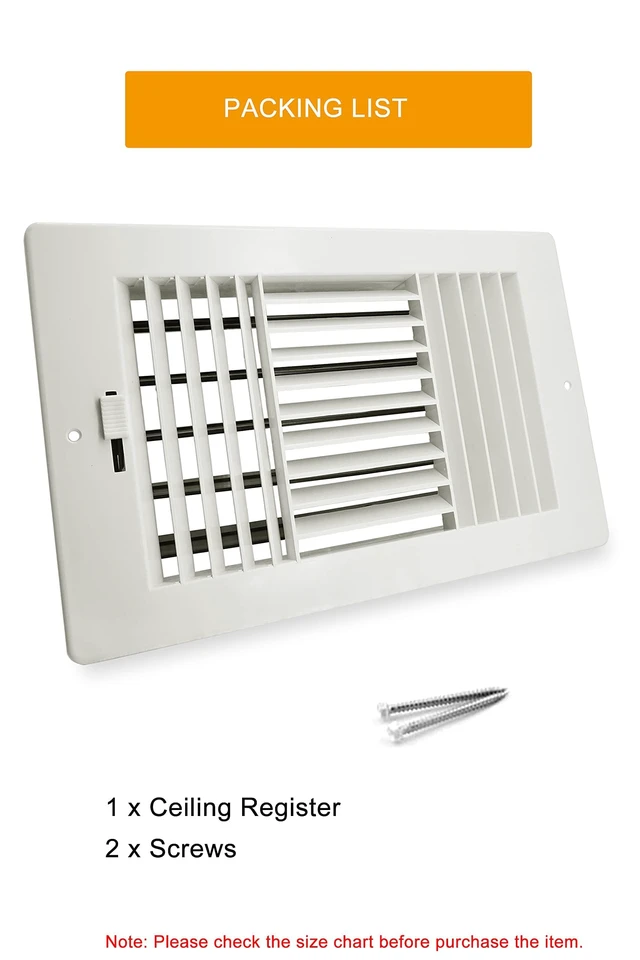 Alt view image 7 of 7 - 2 Pack 10x8 Inch(Duct Opening) Ceiling Register Wall Vent 3-Way Plastic Sidewall Ceiling Air Vent w/Manual Adjuster for Home, Office, Bathroom, Toilet