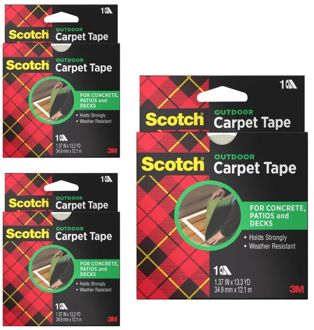 Main image of Scotch Double-Sided Carpet Tape 1.3 in x 40 ft Rolls - 3 Pack Heavy Duty, Indoor/Outdoor, Non-Slip Adhesive, For Hardwood, Vinyl, Tile & Concrete, Rug Gripper for Area Rugs and Mats