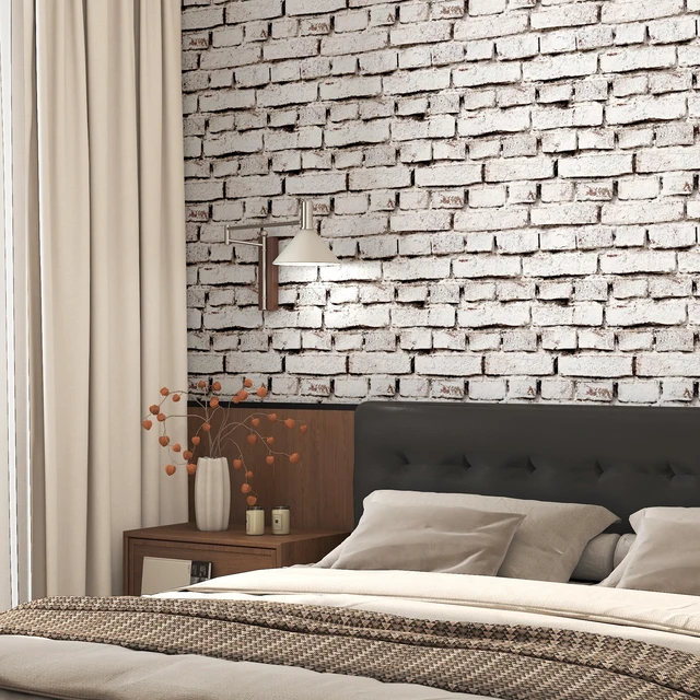 Alt view image 2 of 7 - Brick Peel and Stick Wallpaper Faux Brick Wallpaper 17.7" × 393" White Brick Contact Paper Vintage Self-Adhesive Wall Paper Removable Wallpapers for Bedroom Kitchen Fireplace Home Decorate