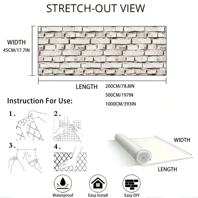Alt view image 3 of 7 - Brick Peel and Stick Wallpaper Faux Brick Wallpaper 17.7" × 393" White Brick Contact Paper Vintage Self-Adhesive Wall Paper Removable Wallpapers for Bedroom Kitchen Fireplace Home Decorate