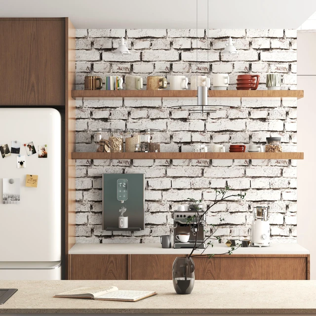 Alt view image 4 of 7 - Brick Peel and Stick Wallpaper Faux Brick Wallpaper 17.7" × 393" White Brick Contact Paper Vintage Self-Adhesive Wall Paper Removable Wallpapers for Bedroom Kitchen Fireplace Home Decorate