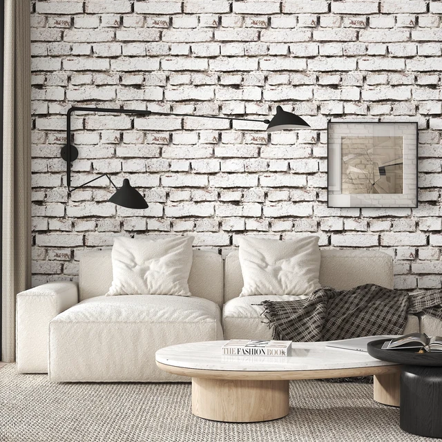 Alt view image 6 of 7 - Brick Peel and Stick Wallpaper Faux Brick Wallpaper 17.7" × 393" White Brick Contact Paper Vintage Self-Adhesive Wall Paper Removable Wallpapers for Bedroom Kitchen Fireplace Home Decorate