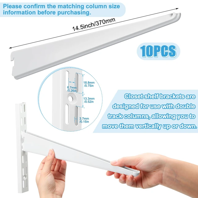 Alt view image 2 of 7 - 10 Pack Adjustable Shelf Brackets for Double Track System Closet Organization Heavy Duty Wire Shelf Brackets(White,14.5 Inch)