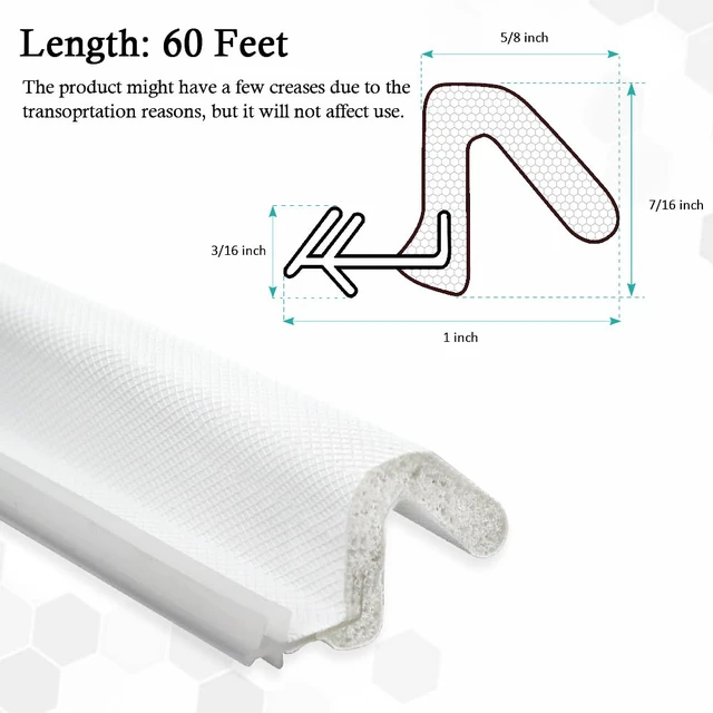 Alt view image 3 of 7 - Kerf Weather Stripping for Door Seal Strip, 60 Ft, White Q Foam Door Weatherstrip Seal, Front Door Seal Strip for Door Frame with Slot Card, Slot Installation, Easy Cut to Size
