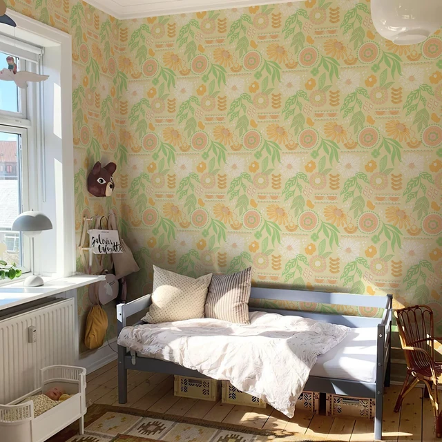 Alt view image 2 of 6 - Boho Floral Wallpaper Peel and Stick, 17.3" x 480" Removable Contact Paper Dark Botanical Flowers Wall Mural for Decorative Bedroom Bathroom Home Wall
