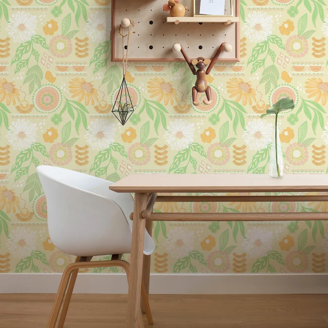 Alt view image 4 of 6 - Boho Floral Wallpaper Peel and Stick, 17.3" x 480" Removable Contact Paper Dark Botanical Flowers Wall Mural for Decorative Bedroom Bathroom Home Wall