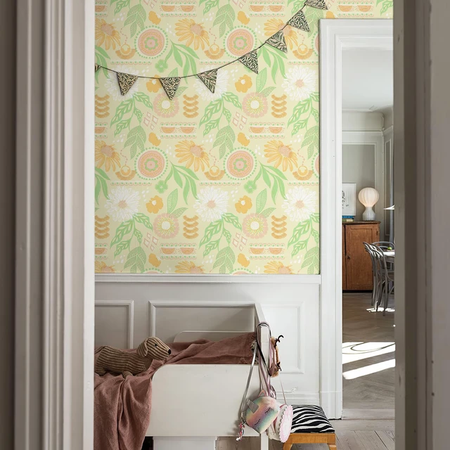 Alt view image 6 of 6 - Boho Floral Wallpaper Peel and Stick, 17.3" x 480" Removable Contact Paper Dark Botanical Flowers Wall Mural for Decorative Bedroom Bathroom Home Wall