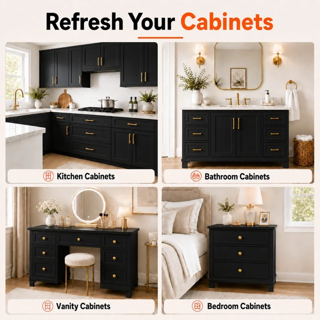 Alt view image 2 of 7 - Cabinet Paint, Water Based Kitchen Cabinet Paint, Black Furniture Paint, Wood Paint, Low Odor, Fast Drying, Semi-Gloss, 32oz Black