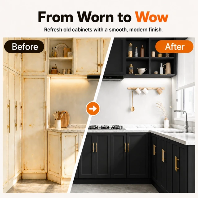 Alt view image 3 of 7 - Cabinet Paint, Water Based Kitchen Cabinet Paint, Black Furniture Paint, Wood Paint, Low Odor, Fast Drying, Semi-Gloss, 32oz Black