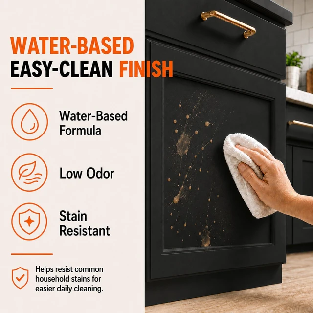Alt view image 6 of 7 - Cabinet Paint, Water Based Kitchen Cabinet Paint, Black Furniture Paint, Wood Paint, Low Odor, Fast Drying, Semi-Gloss, 32oz Black