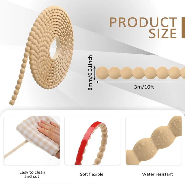 Alt view image 2 of 7 - Flexible Bead Molding Trim Peel and Stick Wood 10ft /8 mm Pearl Beads Design for Mirror Frame, Bathroom Backsplash, TV Wall Edge, Ceiling, Cabinet, Foam Material, Easy DIY