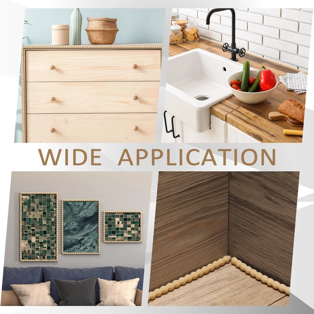 Alt view image 6 of 7 - Flexible Bead Molding Trim Peel and Stick Wood 10ft /8 mm Pearl Beads Design for Mirror Frame, Bathroom Backsplash, TV Wall Edge, Ceiling, Cabinet, Foam Material, Easy DIY