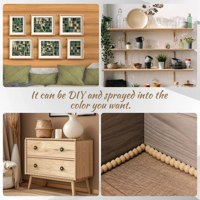 Alt view image 6 of 7 - Flexible Bead Molding Trim Peel and Stick Wood 10ft /12 mm Pearl Beads Design for Mirror Frame, Bathroom Backsplash, TV Wall Edge, Ceiling, Cabinet, Foam Material, Easy DIY