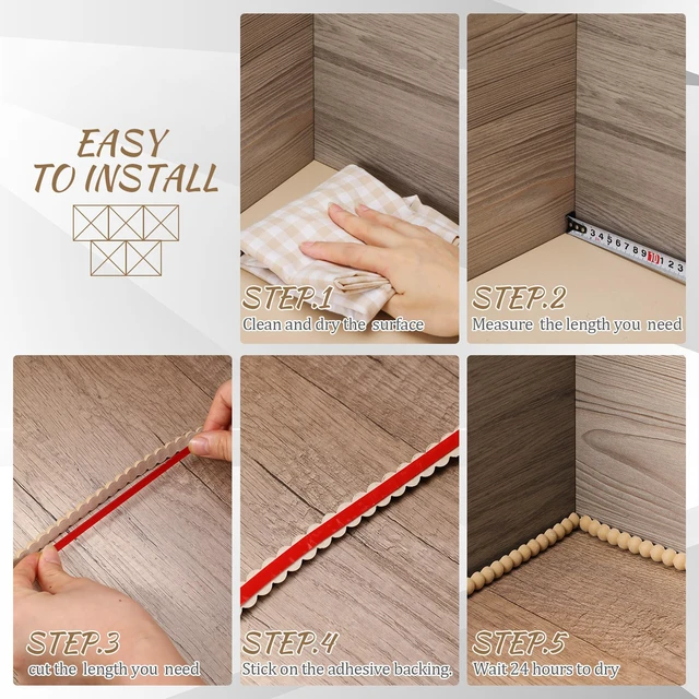 Alt view image 7 of 7 - Flexible Bead Molding Trim Peel and Stick Wood 10ft /12 mm Pearl Beads Design for Mirror Frame, Bathroom Backsplash, TV Wall Edge, Ceiling, Cabinet, Foam Material, Easy DIY
