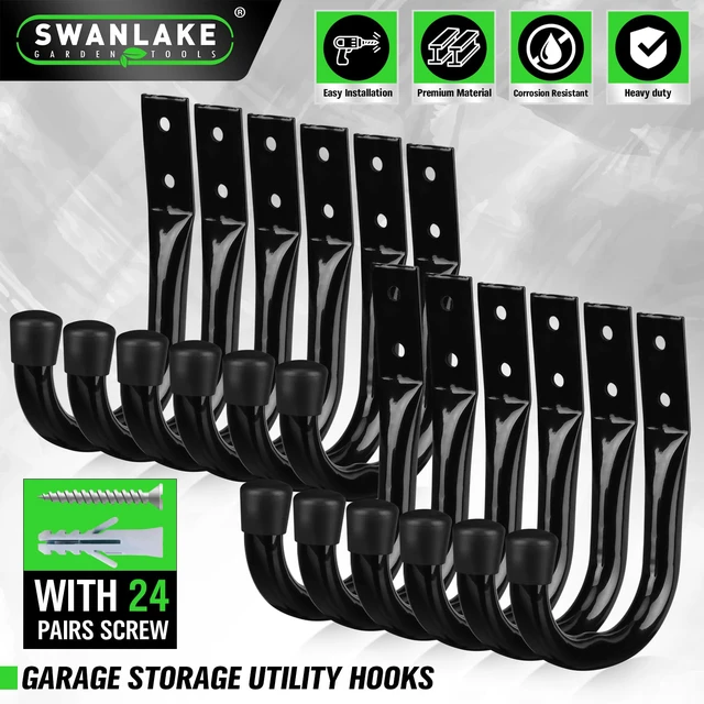 Alt view image 2 of 7 - Heavy Duty Garage Storage Hooks, 12-piece Bike Hooks for Garage Wall, Utility Garage Hooks, Wall Mount J Hook for Hanging, Large Metal Storage Organizer Tool, Extension Cord Hanger