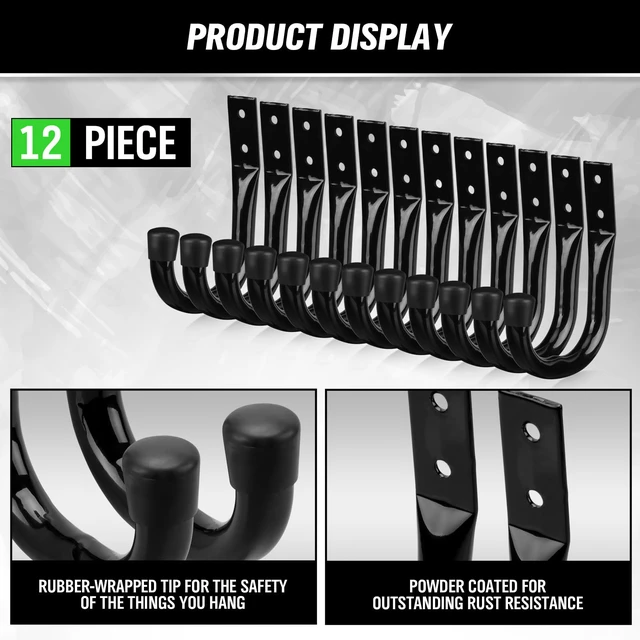 Alt view image 4 of 7 - Heavy Duty Garage Storage Hooks, 12-piece Bike Hooks for Garage Wall, Utility Garage Hooks, Wall Mount J Hook for Hanging, Large Metal Storage Organizer Tool, Extension Cord Hanger
