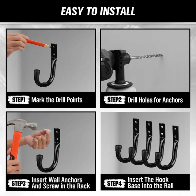Alt view image 5 of 7 - Heavy Duty Garage Storage Hooks, 6-piece Bike Hooks for Garage Wall, Utility Garage Hooks, Wall Mount J Hook for Hanging, Large Metal Storage Organizer Tool, Extension Cord Hanger