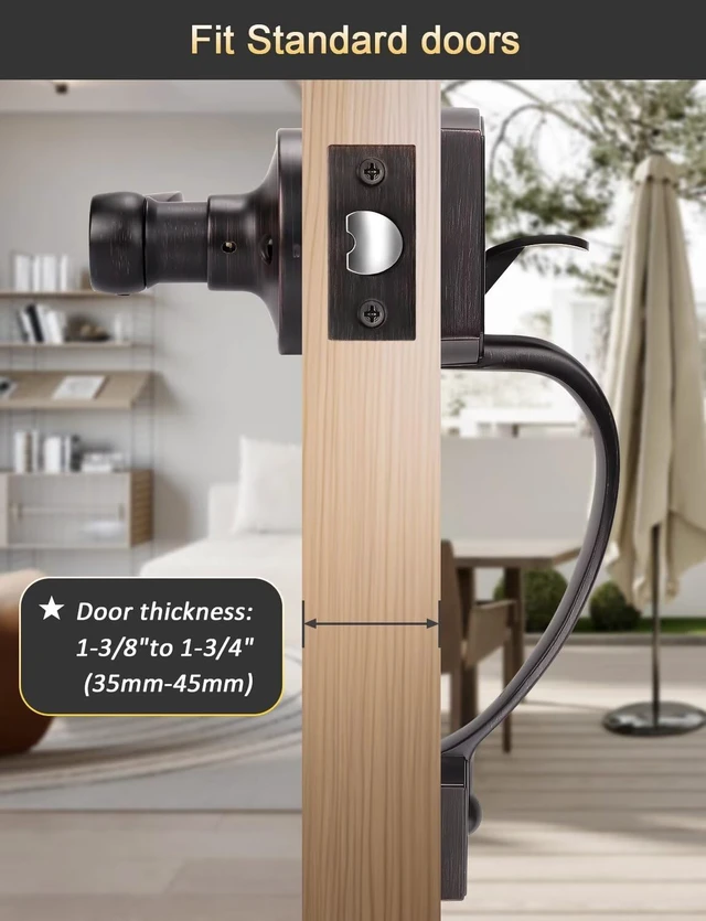 Alt view image 5 of 7 - Oil Rubbed Bronze Front Door Handle No Lock 45° EasySwing Door Handle, Compatible with Smart Lock & Deadbolt for Household Front Door