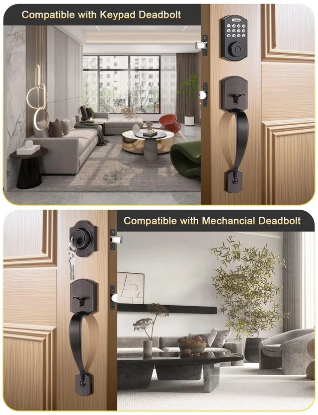 Alt view image 7 of 7 - Oil Rubbed Bronze Front Door Handle No Lock 45° EasySwing Door Handle, Compatible with Smart Lock & Deadbolt for Household Front Door