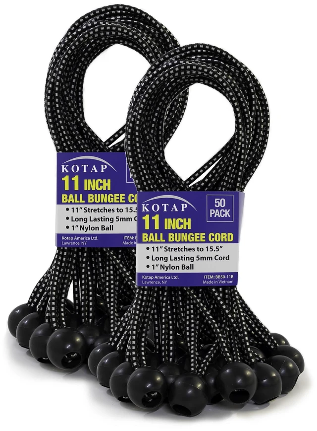 Main image of BB-11B Ball Bungee Cord, Heavy-Duty & Versatile, Indoor & Outdoor, Tarp Tie-Down, Organize & Secure, 11-Inch, Black, (50 Pack)
