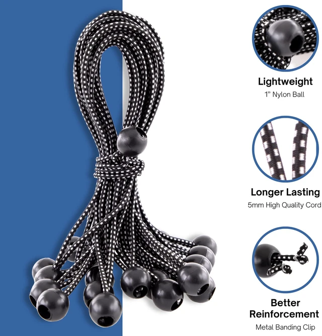 Alt view image 2 of 7 - BB-11B Ball Bungee Cord, Heavy-Duty & Versatile, Indoor & Outdoor, Tarp Tie-Down, Organize & Secure, 11-Inch, Black, (50 Pack)