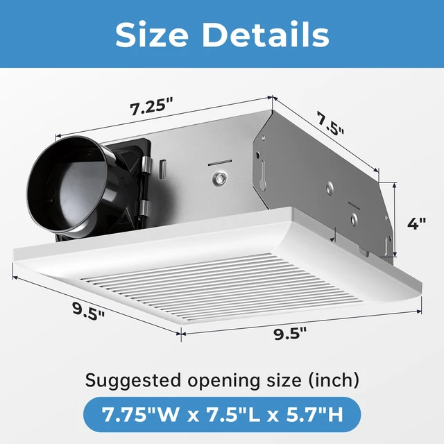 Alt view image 6 of 7 - Bathroom Exhaust Fan 80 CFM 0.9 Sones Very Quiet with Metal Housing, Ceiling Mount Ventilation Fan Large Air-flow Capacity, Energy-Saving Household Bath Vent Extractor, White Plastic Grille