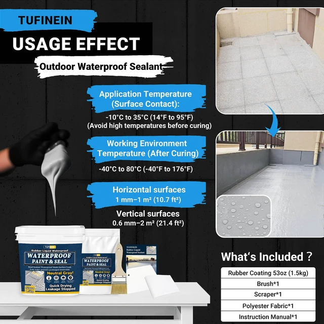 Alt view image 7 of 7 - Rubber Liquid Waterproof Sealant, 53oz/1.5kg Neutral Gray Quick Drying Multi Surface Foundation Leak Repair - Roof Gutters Basement Sealer Waterproof - Indoor & Outdoor Flexible Rubber Paint