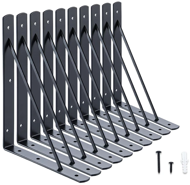 Main image of Wall Shelf Brackets, 10x8 Inch L Brackets, 10 Pack 200lbs Load Capacity, Sleek Metal Design with Screws, Ideal for Wood Shelves in Living Room/Bedroom/Office/Studio, Black