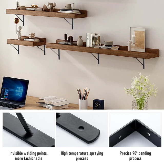Alt view image 2 of 7 - Wall Shelf Brackets, 10x8 Inch L Brackets, 10 Pack 200lbs Load Capacity, Sleek Metal Design with Screws, Ideal for Wood Shelves in Living Room/Bedroom/Office/Studio, Black
