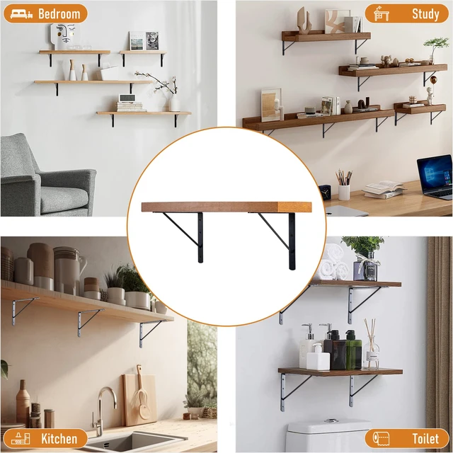 Alt view image 5 of 7 - Wall Shelf Brackets, 10x8 Inch L Brackets, 10 Pack 200lbs Load Capacity, Sleek Metal Design with Screws, Ideal for Wood Shelves in Living Room/Bedroom/Office/Studio, Black