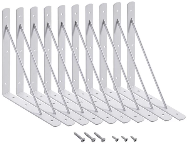 Main image of Wall Shelf Brackets, 10x8 Inch L Brackets, 10 Pack 200lbs Load Capacity, Sleek Metal Design with Screws, Ideal for Wood Shelves in Living Room/Bedroom/Office/Studio, White