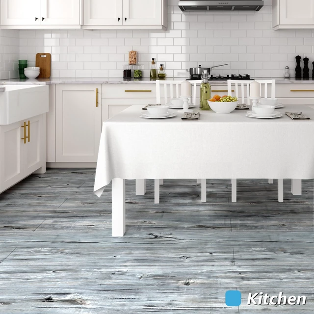 Alt view image 5 of 7 - Wood Textured Peel and Stick Vinyl Floor Tiles, 40-Pack, Dust Grey Rigid Surface, Waterproof, Fire-Proof, Self-Adhesive, Easy to Clean, Cover 60 sq.ft, Ideal for Bedroom, Living Room, Kitchen