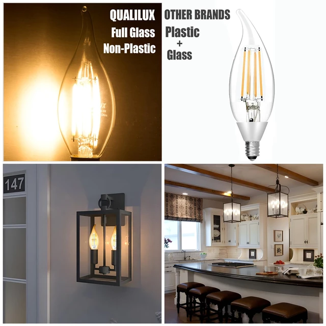 Alt view image 4 of 7 - Dusk to Dawn Candelabra Bulbs Outdoor, CA11 Vintage, Candle Flame Tip Full Glass, Non-Plastic, Soft White 2700K, 4W=40W, 450LM LED Light Sensing Auto On/Off Bulb, E12 Base, 4-Pack, HQ-H035
